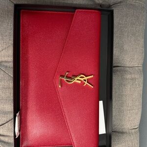 Yves Saint Laurent Red and Gold Envelope clutch bag